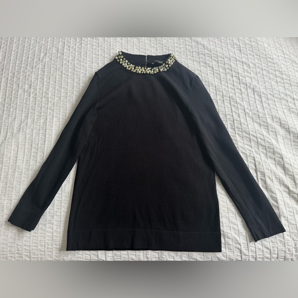 ANN TAYLOR size SMALL black sweater w jewel and pearl collar - Picture 2 of 11